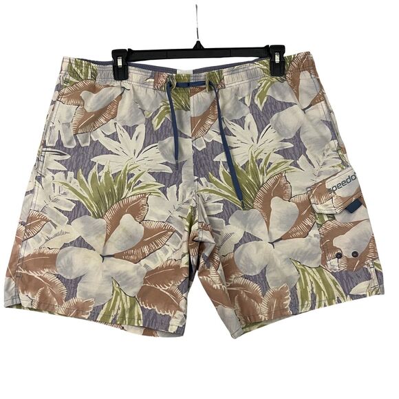Speedo Swimming Trunks Mens Size 40 Multi Floral Board Shorts Drawstring Logo - Picture 1 of 10